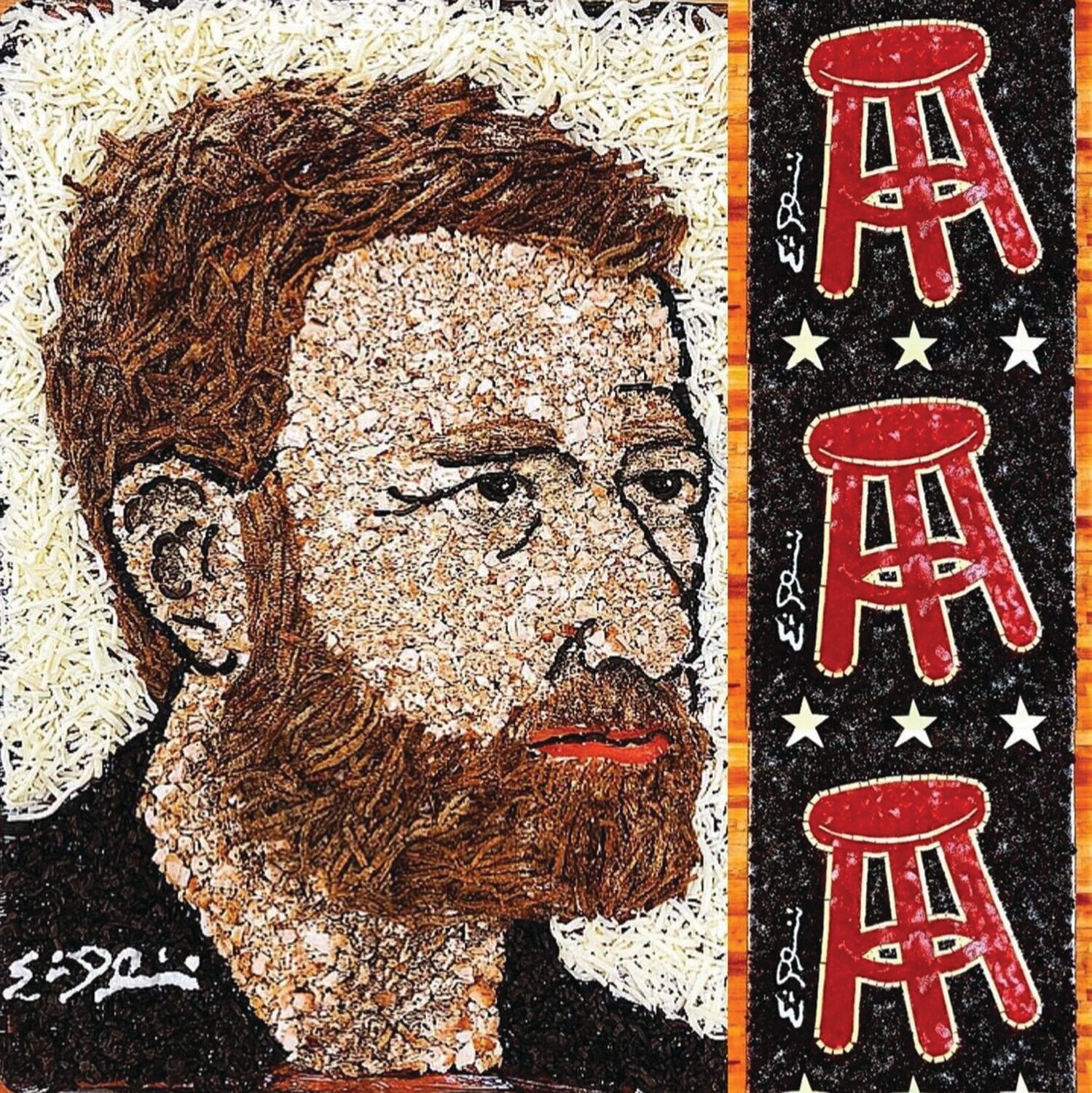 PIZZA ART: Eric Palmieri crafts portraits with pizza. He’s tackled an array of subjects from action star Sylvester Stallone to late Fall River murderess Lizzie Borden, to pizza reviewer and Barstool Sports magnate Dave Portnoy (seen here with the Barstool logo).